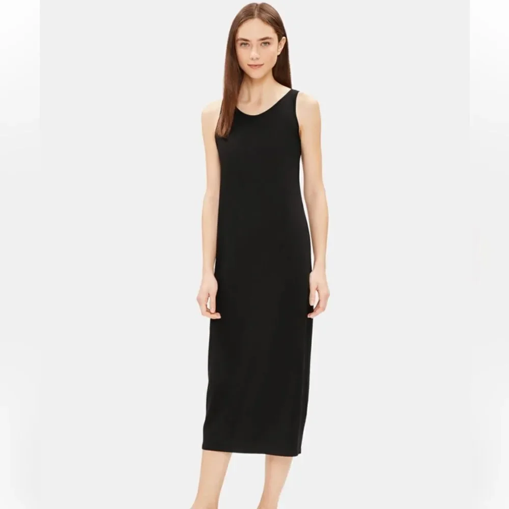 Eileen Fisher Women's Maxi Dress L Black Sleeveless Scoop Neck NWT $198